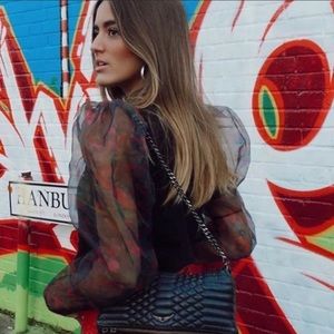 Zara printed organza red blouse NWT small